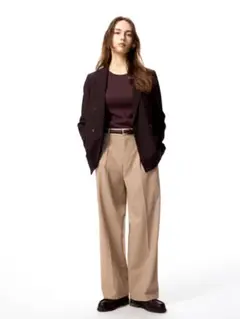 UNIQLO タックワイドパンツ S ベージュ