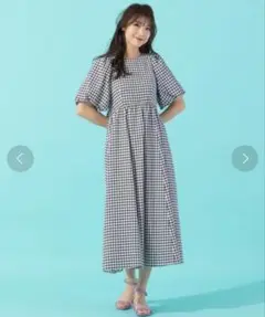 美品♡ ローズティアラ　ギンガムチェックバックリボンワンピース　ブラック　38
