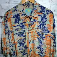 【MUTIARA ART Bali】希少　ウッドボタン　顔　総柄　 2XL