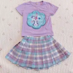 ステラルー　リーナベル　スパンコール　Tシャツ　チェックスカート　２点セット
