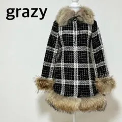 grazy スコットクラブ ツイードコート ファーコート チェック ラクーン