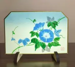 手描衝立飾り　朝顔　ミニサイズ　美品‼️　②　卓上インテリア小物　和風