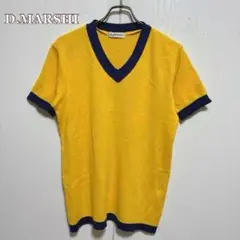 ●D.MARSHI 配色　半袖ニットカットソー　イエロー×ネイビー　ウール混