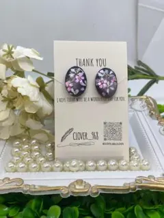 レジンアクセサリー　イヤリング　桜　夜桜　春　入学式　　　M-169