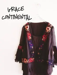 D220283 GRACE CONTINENTAL シルク 刺繍 七分袖ブラウス