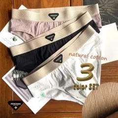 ブリーフ ビキニ 3色 セット L ローライズ 綿 シンプル 無地 ピンク 黒白