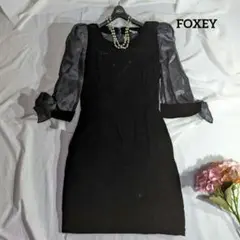 美品 フォクシー ベロアワンピース シースルー リボン シルク 38