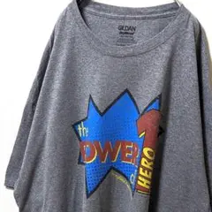 ギルダン パワーオブヒーロー ロゴ Tシャツ グレー 灰色 3XL 古着