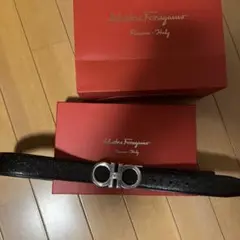 Ferragamo フェラガモ メンズ 本革ベルト 黒 シルバー金具