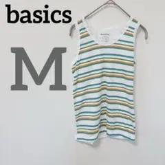 basics 【M】ストライプ ノースリーブシャツ ノースリーブ タンクトップ