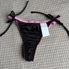Ｌサイズ黒脇紐本体つるつる透け素材Tバックショーツ4501フォレスト