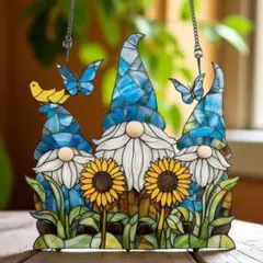 サンキャッチャー ステンドグラス風 パネル ノームさん花 ひまわり 壁掛け 園芸