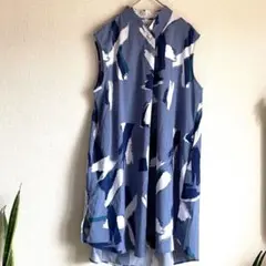 BouJeloud ブールジュード ノースリーブ ワンピース 青系模様