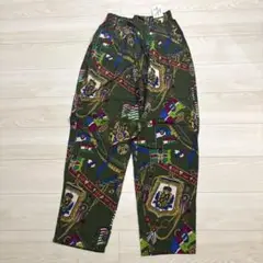 90s 総柄児島イージーパンツ新品タグ付き　レトロ柄　グリーン　緑　ワイドパンツ