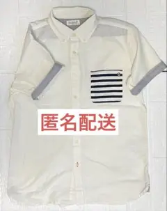 【匿名配送】ホワイト 半袖シャツ M ストライプポケットメンズ 子供