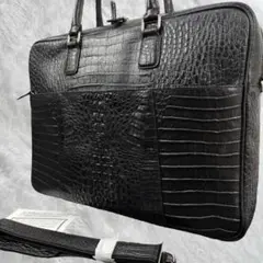 未使用級✨クロコ型押し 本革 ビジネスバッグ ブラック A4収納　2way