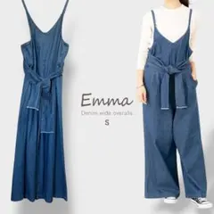 新品【Emma】デニムオールインワン サロペット リボン付き S