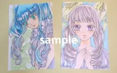 【14日まで】過去絵二枚セット　オリジナルイラスト　ツインテール　手描きイラスト