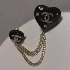 中古付属品なし CHANEL ハートモチーフ ブラック ブローチ