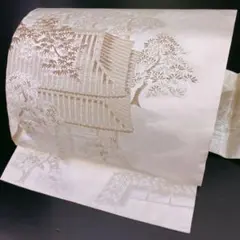 【和】9692o 着物 九寸名古屋帯 建屋・風景文様