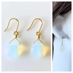 【ハンドメイド】天然石　オパール　しずくピアス/イヤリング　16kgp
