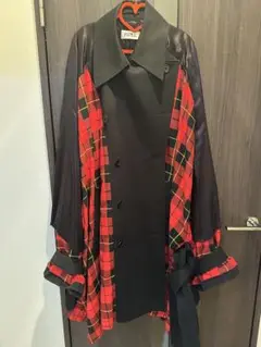 KIDILL キディル トレンチコートタータンチェック黒グリーン系