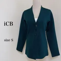 iCB アイシービー ノーカラー ジャケット アウター ボタン グリーン S