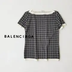 極美品 バレンシアガ【M】半袖 ボートネック サマーニット トップス 白黒