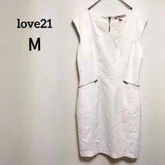 love21【М】ノースリーブワンピース ホワイト/白 膝丈 古着