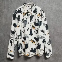 CIAO ねこいっぱい長袖シャツ 猫柄シャツ 総柄 ゆるだぼ 日本製