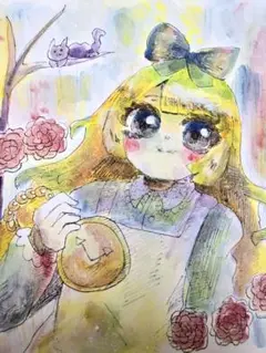ふしぎの国のアリスモチーフ　水彩　 イラスト