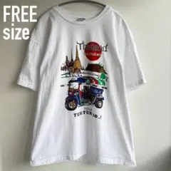 タイ・バンコク観光名所Tシャツ ホワイト トゥクトゥク オーバーサイズ