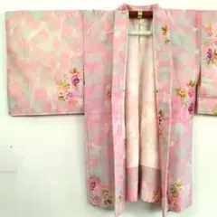 羽織 染付 草花柄 身丈78 裄64.5 ピンク