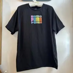 PUMA カラフル ロゴ Tシャツ Lブラック 半袖　スポーツウェア　マラソン