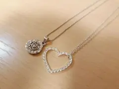 ハートとバラのシルバーネックレスセット
