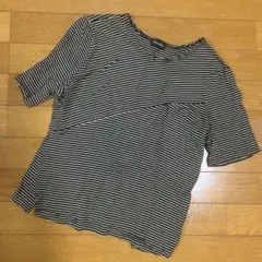 シルク100% 黒と白ボーダー Tシャツ