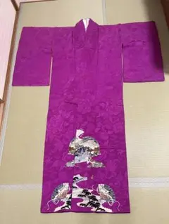 紫色 花柄 着物 正絹 ビンテージ