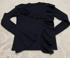 フリルデザイン ブラックニット サイズF