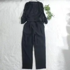 新品✨ダイアグラム　パフスリーブサロペット　オールイン　レース　ベルト　黒　36