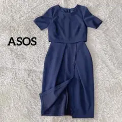 ASOS エイソス ネイビー フォーマル 膝丈 ワンピース シンプル UK S