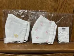 開封済み未使用品 petit main 花柄、さくらんぼ柄 子供用布マスク2枚