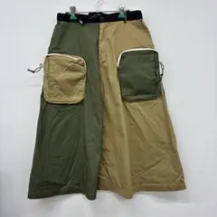 OUTDOOR バイカラー　ロングスカート　カーキ　M わ55