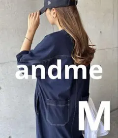 andme 配色ステッチオーバーサイズ半袖Tシャツワンピース　ネイビー　M