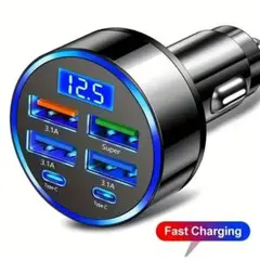 シガーソケット6ポート急速充電器USB4USB+2TypeC　カーチャージャー