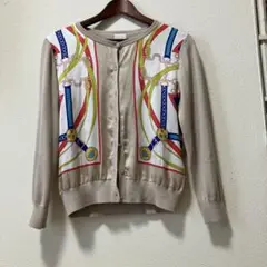 LialaxPG カラフル　スカーフ柄長袖カーディガン