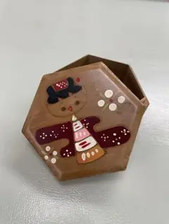 昭和レトロ　木製小物入れ　こけし模様