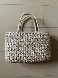 花籠網　ベージュ　カゴバック　ハンドメイド