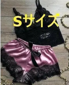 ブラ&ショーツセット 黒紫 ブラックパープル Sサイズ