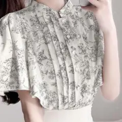 【mily bilet】花柄ピンタックフレア袖ブラウスSサイズ