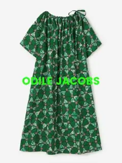 【新品・未使用】ODILE JACOBS ネックギャザードレス グリーン/ブルー